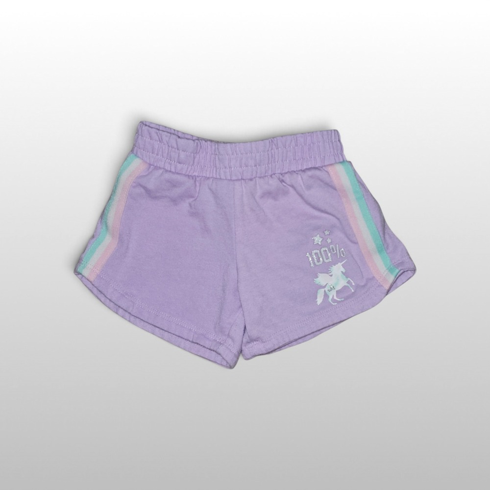 Girls Shorts Unicorn Graphic Side Stripe Purple XS 4-5 Playwear Wonder Nation